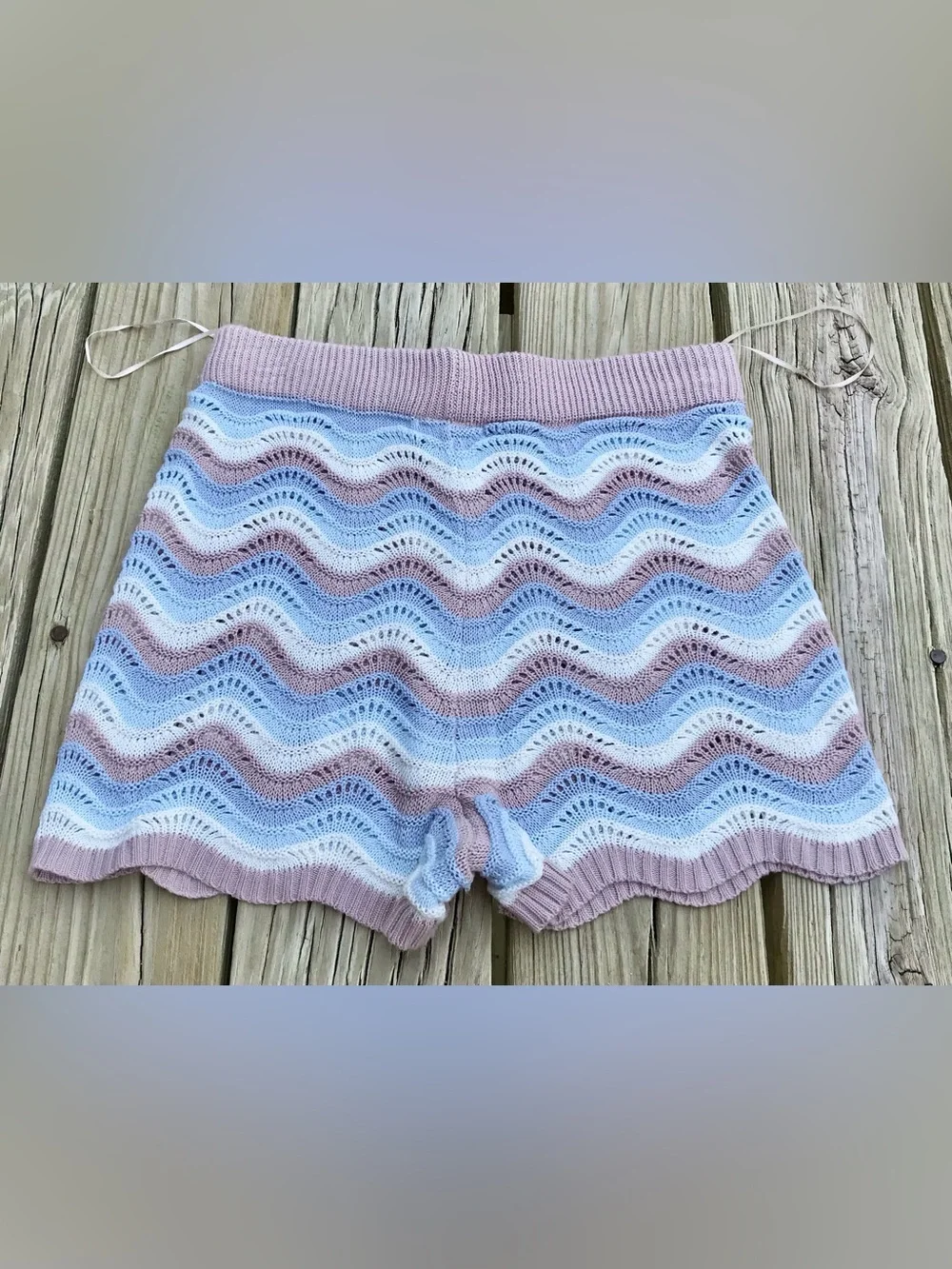 Ladies L NO COMMENT Chevron Stripe Woven Knit Swit Sweater Shorts
